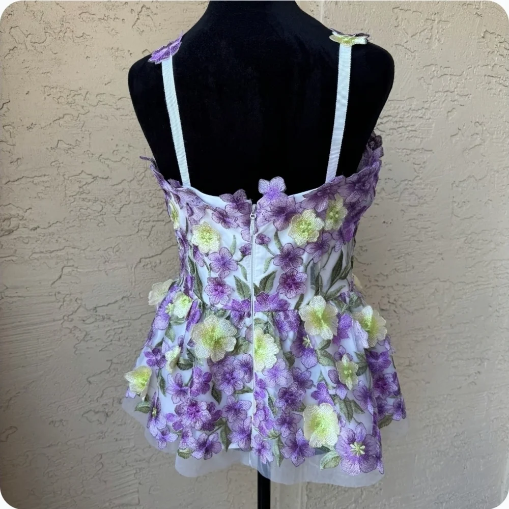 Muse Floral Peplum Tank Top in Purple and Lime - Picture 9 of 11